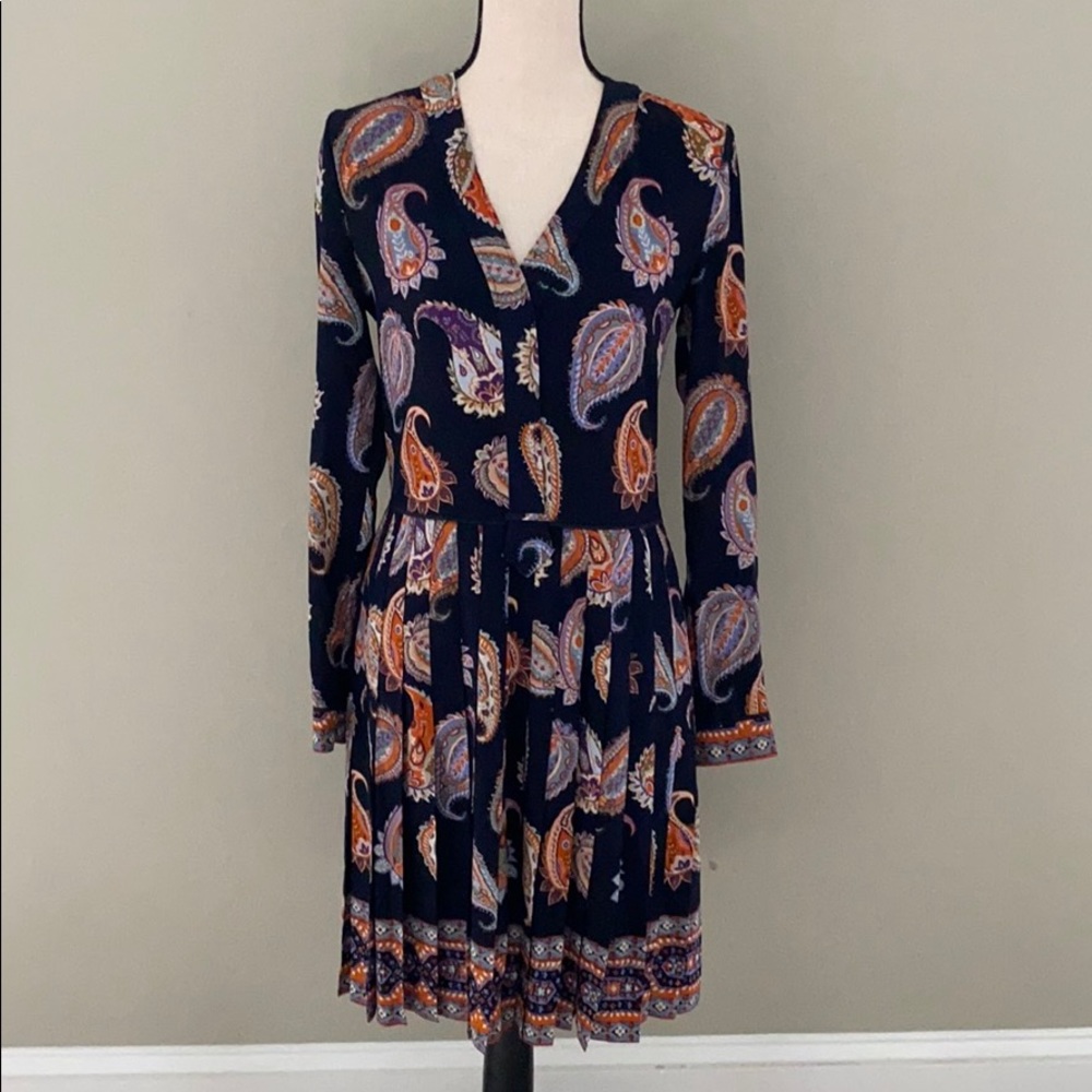 Tory Burch pleated v neck long sleeve dress